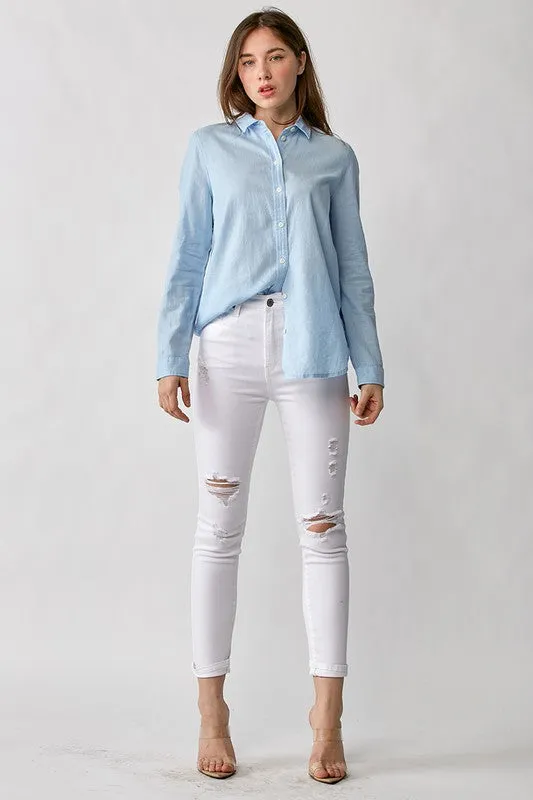 RISEN Jeans - Distressed White Women's Skinny Jeans