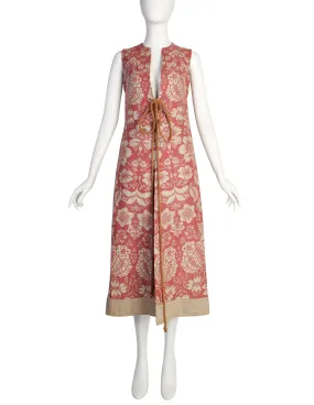 Roger & Gallet Vintage 1960s Pink Beige Floral Burlap Maxi Vest