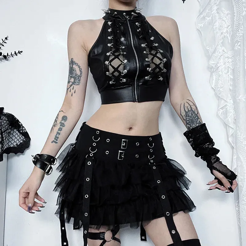 Sexy Crop Lace Hollowed Bandage Up Out Y2k Gothic Top