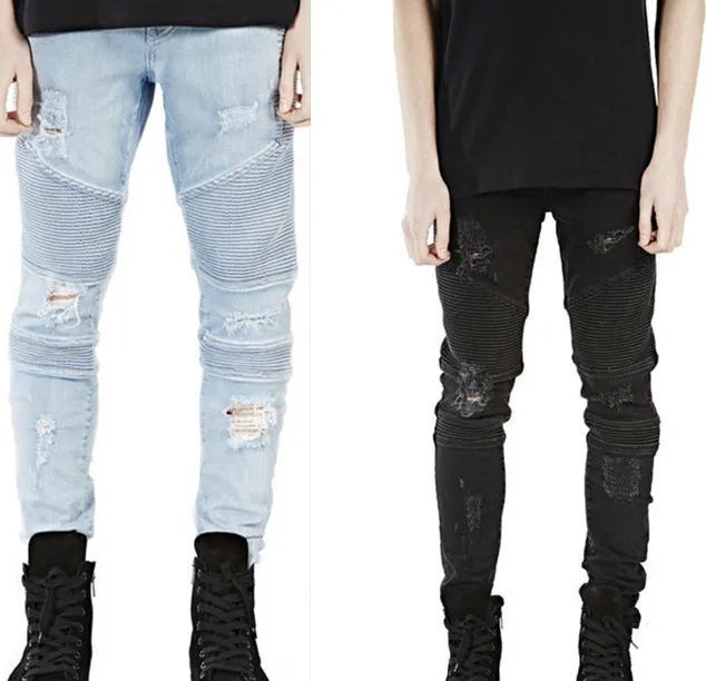 Street Ripped 3D Cutting Slim Elastic Jeans