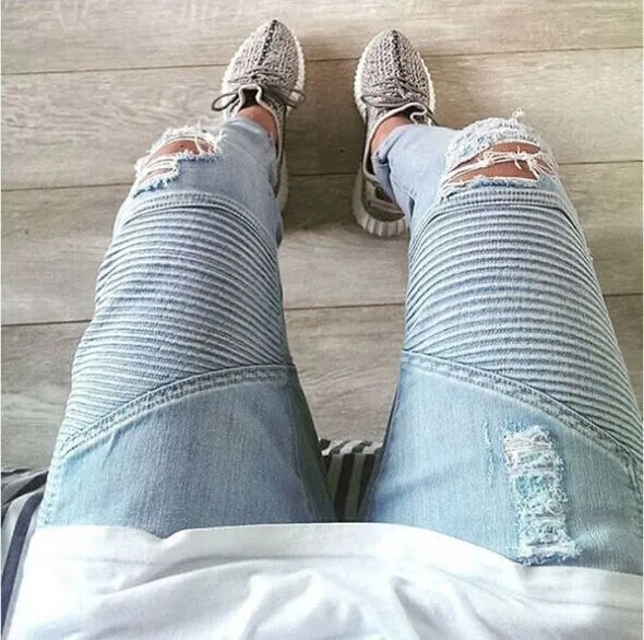 Street Ripped 3D Cutting Slim Elastic Jeans