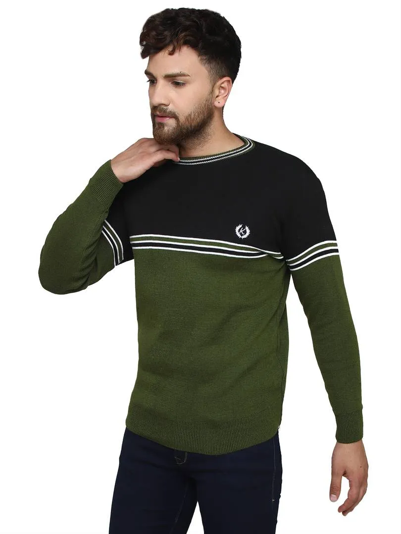 Striped Black Synthetic Long Sleeves Turtle Neck  Sweaters