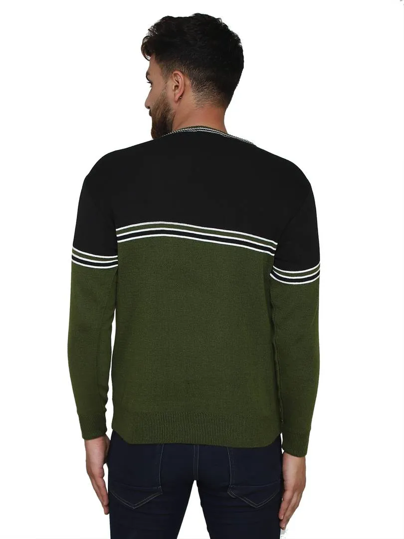 Striped Black Synthetic Long Sleeves Turtle Neck  Sweaters