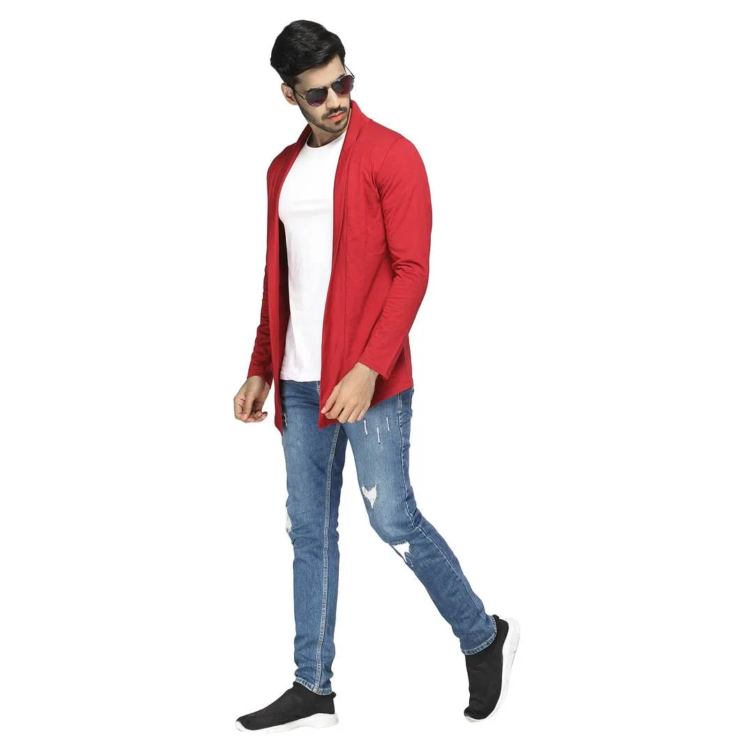 Stylish Maroon Cotton Solid Shrug For Men