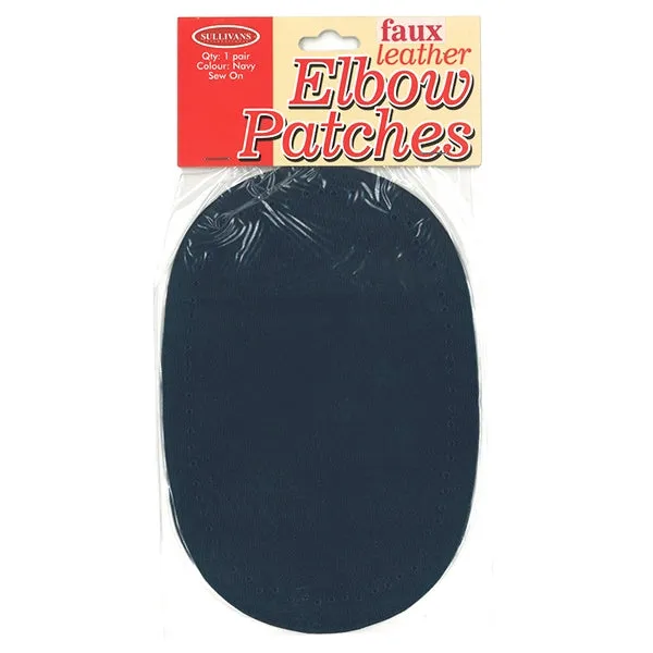 Sullivans Sew-On Faux Leather Elbow Patches, Navy- 1 pair