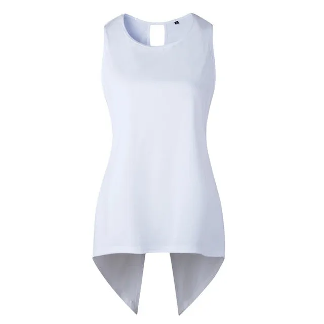 VenusFox Women Blouse Shirt Cross Irregular Sleeveless Tops and Blouses