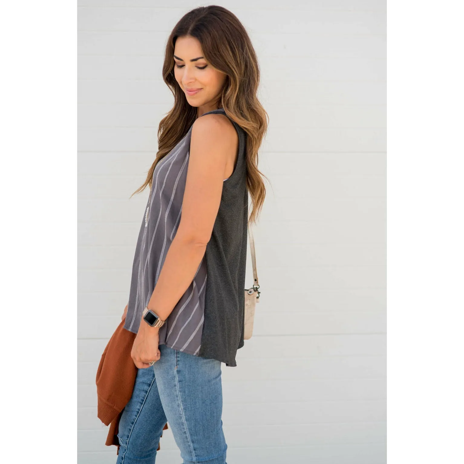 Vertical Striped Solid Back Tank