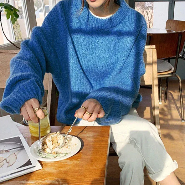 Vintage Pullover Thickened Autumn and Winter Loose Knitted Sweater     S4947