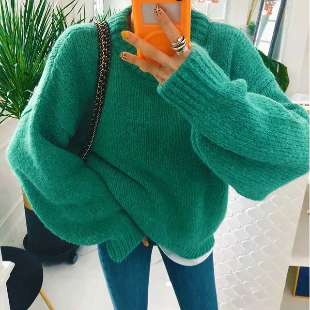 Vintage Pullover Thickened Autumn and Winter Loose Knitted Sweater     S4947