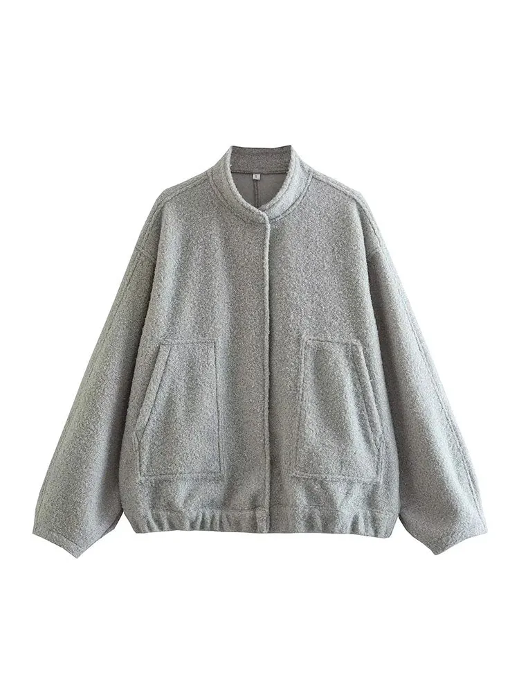 Warm Gray Long Sleeve Bomber Jacket