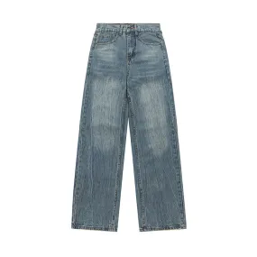 Washed And Worn Worn Denim Trousers Men's Pleated