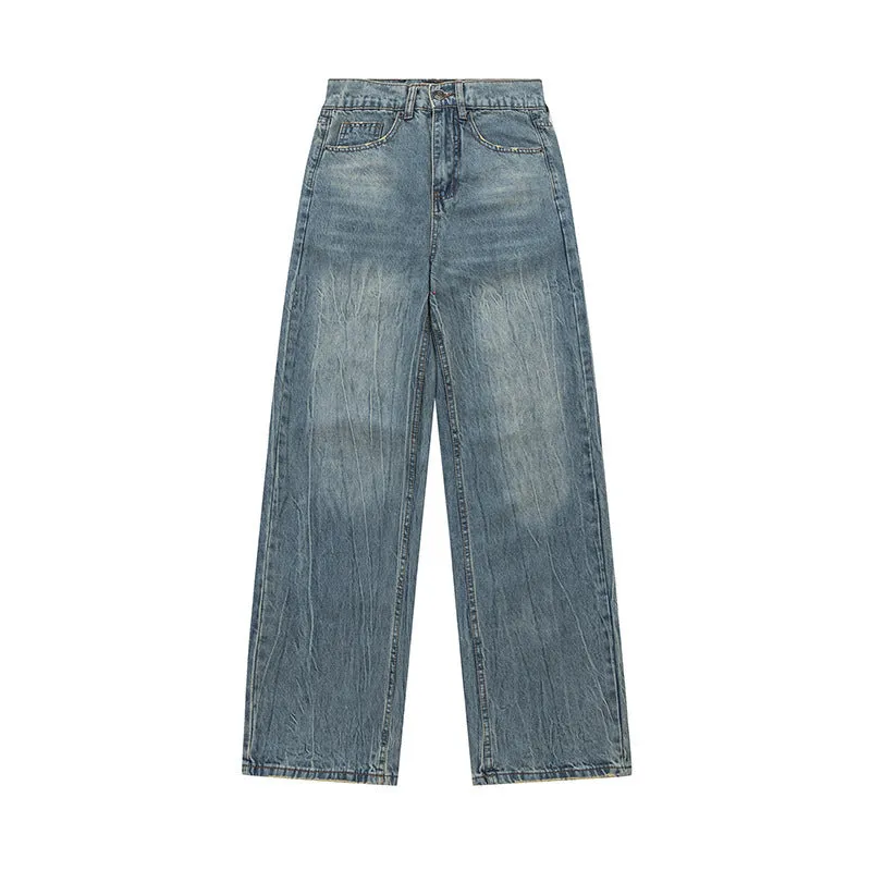 Washed And Worn Worn Denim Trousers Men's Pleated