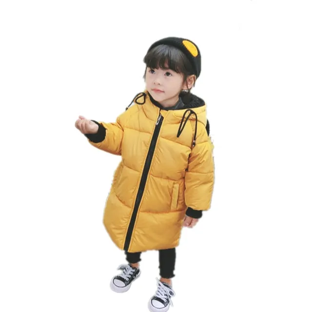 Winter jacket for girls Fur collar hooded Cartoon doll ornaments kids warm