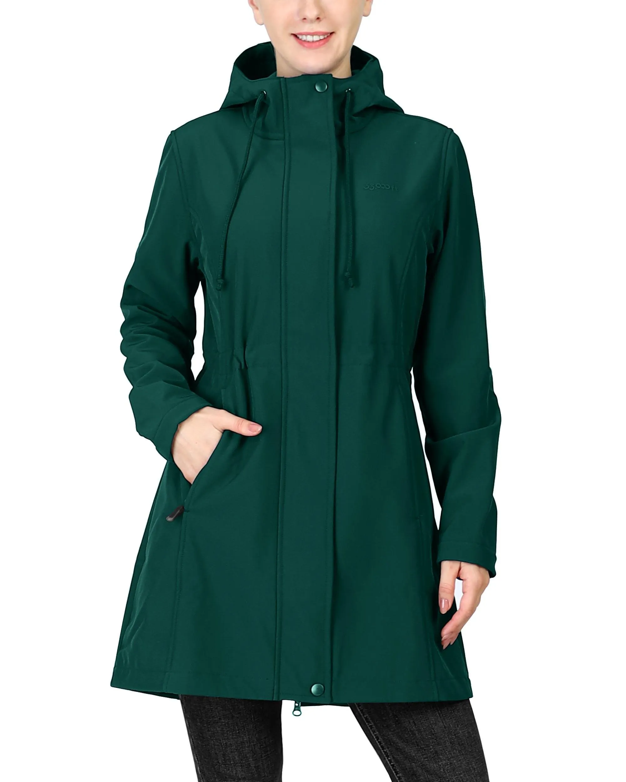 Women's Softshell Long Jacket with Hood Fleece Lined: 8000mm W/P index 1000 Level Breathable