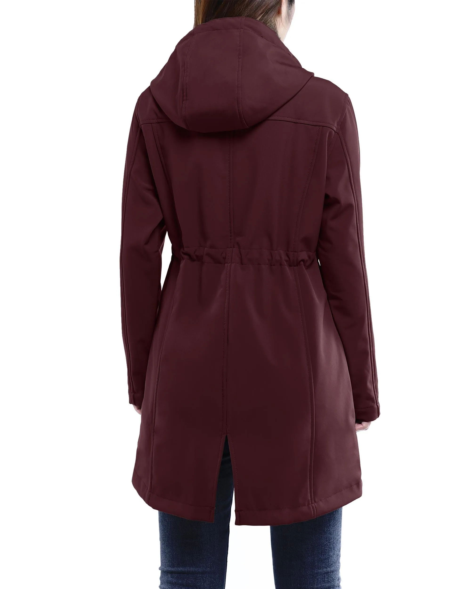 Women's Softshell Long Jacket with Hood Fleece Lined: 8000mm W/P index 1000 Level Breathable