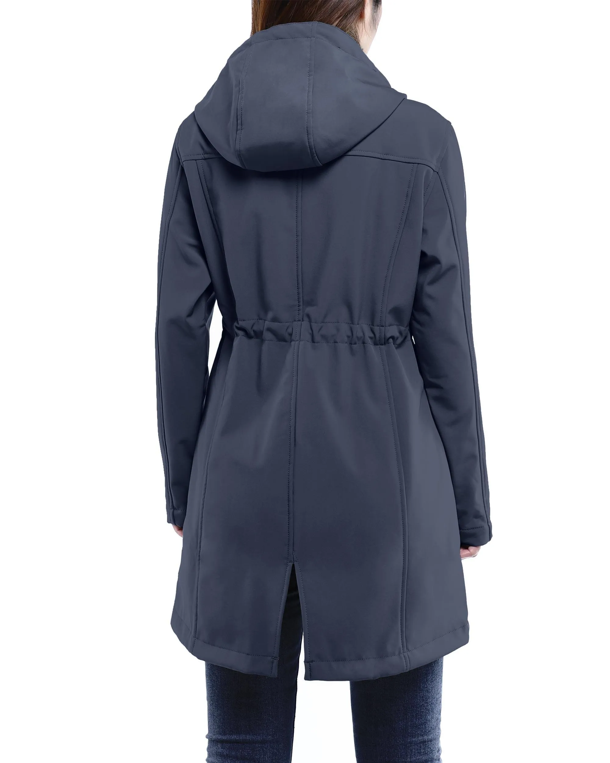 Women's Softshell Long Jacket with Hood Fleece Lined: 8000mm W/P index 1000 Level Breathable