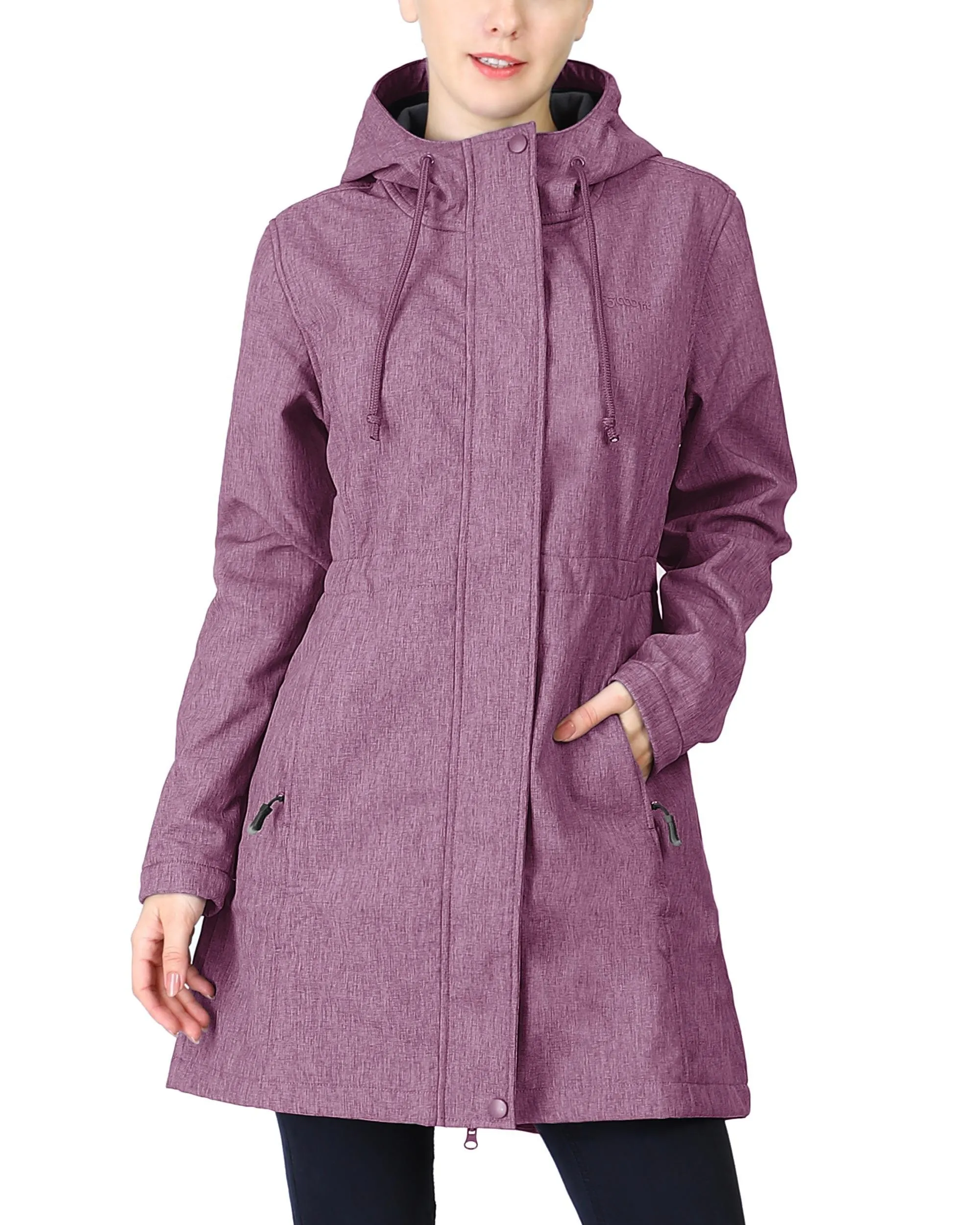 Women's Softshell Long Jacket with Hood Fleece Lined: 8000mm W/P index 1000 Level Breathable